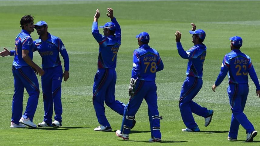 Afghan player celebrate a wicket