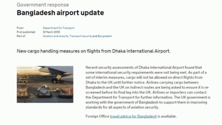 Air cargo ban to UK