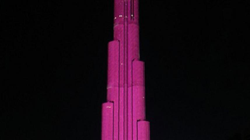 world's tallest building, Burj Khalifa, Gulf emirate of Dubai, breast cancer, pink