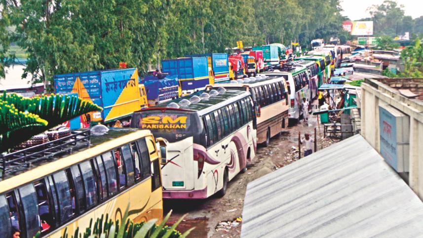 tailbacks, eid rush, manikganj, Paturia ferry terminal