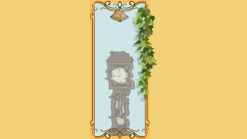 Illustration of a mirror and the reflection of a clock across it