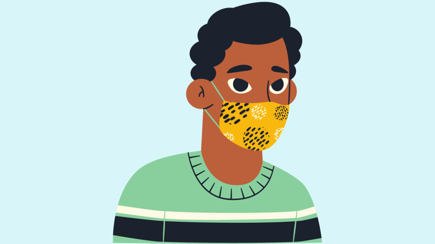 A young person wearing a mask