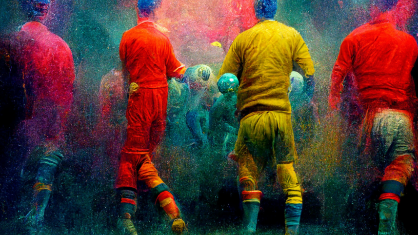 Football match between humans and aliens at Wembley Stadium – generated using Midjourney