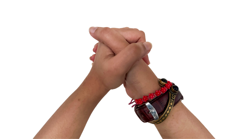 A photo of a pair of hands signing the word "friend"