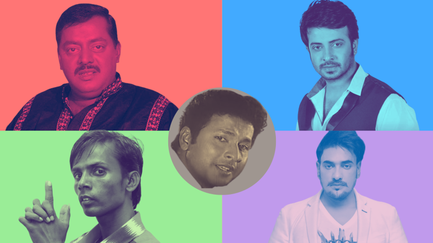 An illustration of a political compass and Bangladeshi actors