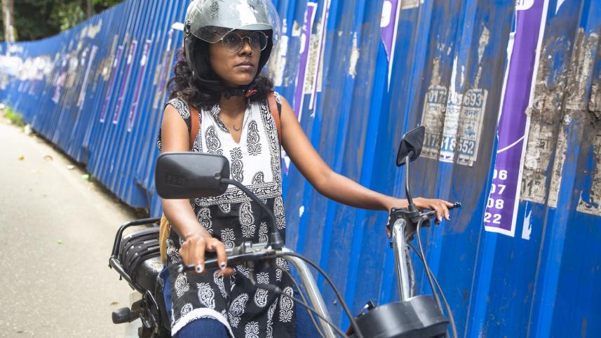 Woman riding a bike