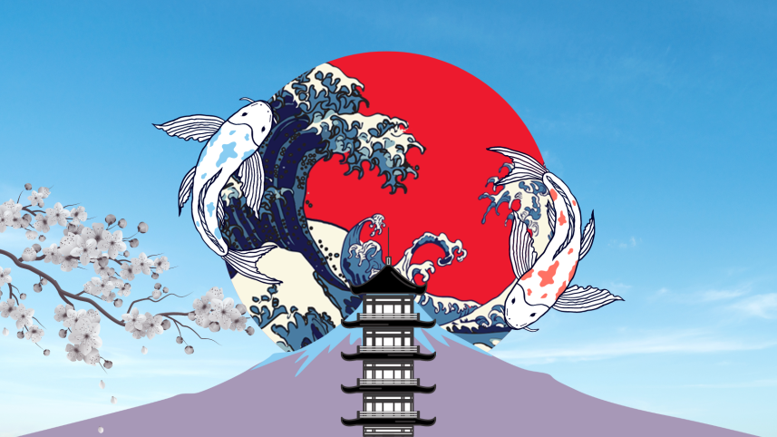 Collage including elements from Japanese culture 
