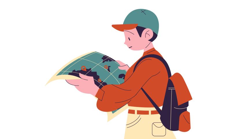 Person looking at a map. 