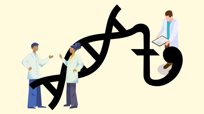 Life scientists, DNA, and the take symbol 