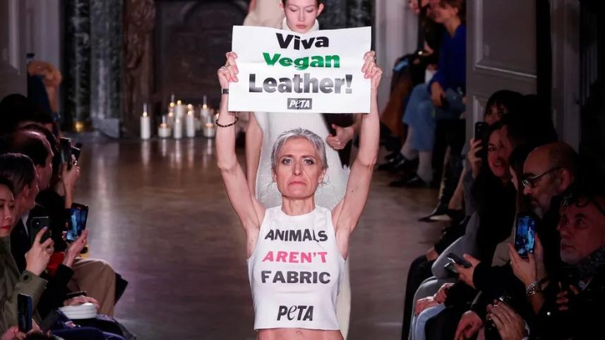 Peta protesters interrupt Victoria Beckham's Paris Fashion Week show