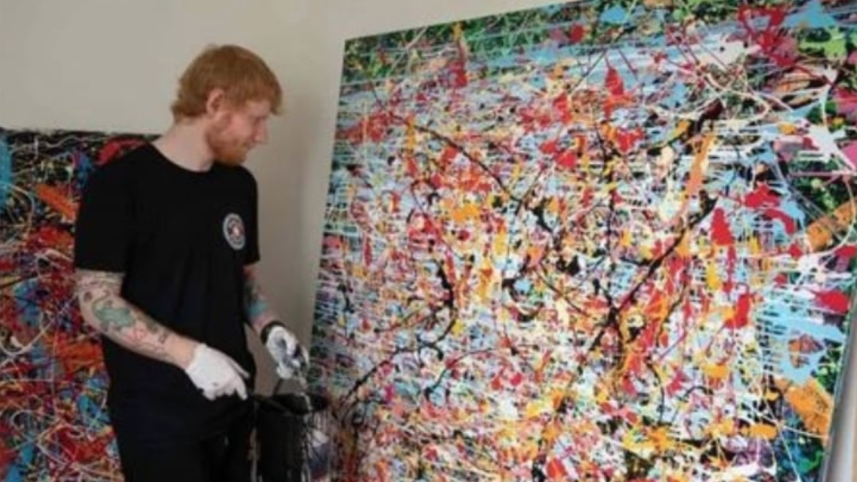 Ed Sheeran showcases debut collection of Jackson Pollock-esque art