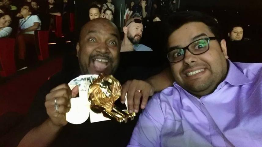 Managing Partner and Country Head of Grey Dhaka, Gousul Alam Shaon, and Creative Director of Grey Dhaka Jaiyyanul Huq with the Gold Lion they had just received.