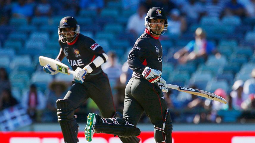 United Arab Emirates' batsmen Shaiman Anwar and Manjula Guruge
