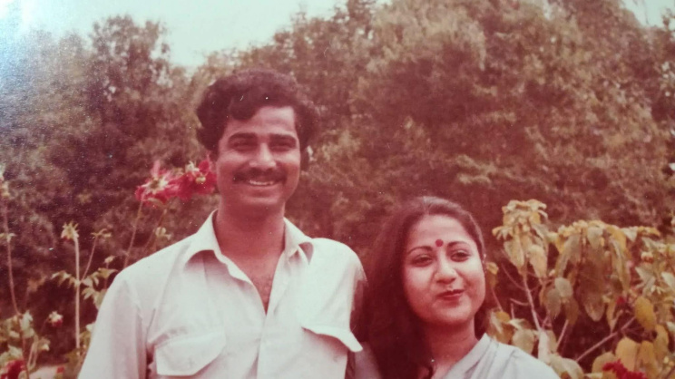 Mili Basher and Masum Basher pose for a photo in Dhaka, Bangladesh, in 1984