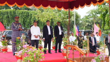 The prime minister was received by Home Minister Salahuddin Ahmed, Ansar and VDP Director General Major General Abdul Motaleb Sazzad Mahmud, and Home Ministry Senior Secretary Manzur Morshed Chowdhury. Photo: PMO Bangladesh