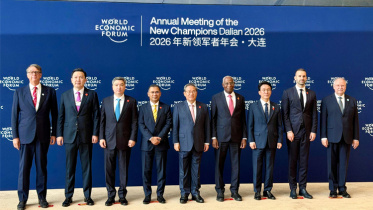 Prime Minister Tarique Rahman today joined the plenary session of the World Economic Forum (WEF) in Dalian, China. Photo: PMO