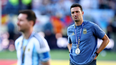 Argentina coach Scaloni reacts after World Cup final defeat