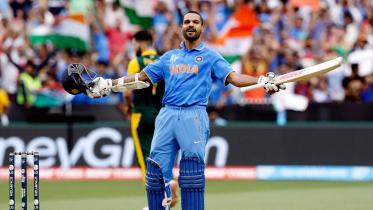 Shikhar Dhawan of India was excited after scoring a century