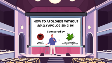 Motivational speaker giving speech about fake apologising 
