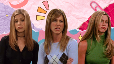A collage of Rachel Green from Friends