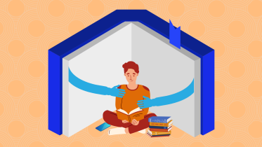 An illustration of a person indulged in a self-help book.
