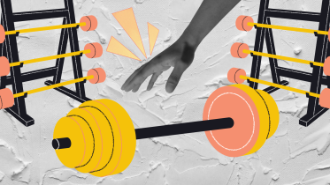 An illustration of a hand reaching for exercise equipment