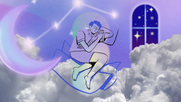 A man sleeping on clouds.