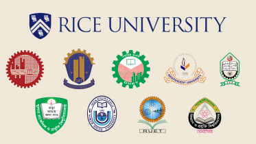 Logos of univserties exempt from English proficiency test from Rice University.  