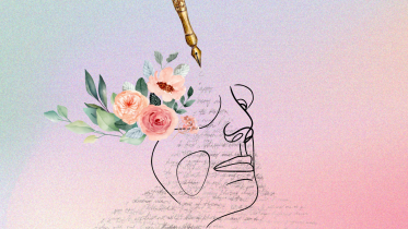 Poetry flowing around a persons identity