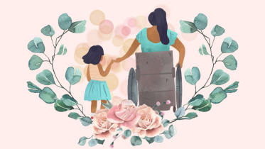 A child taking care of her parent.