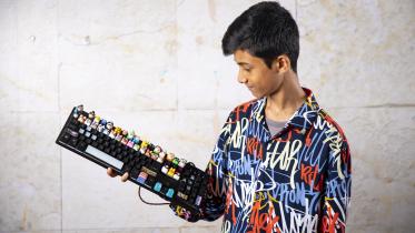 Rohan and the keyboard paired with the keycaps he made.   