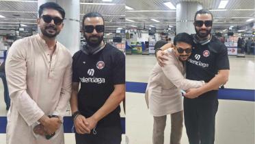 Shakib Khan and Arifin Shuvoo spotted at Dhaka airport
