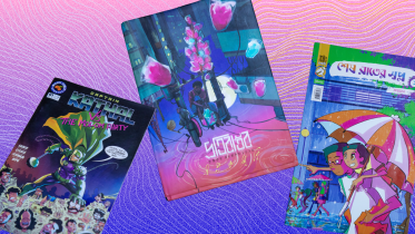 Collage consisting of local comic book covers. 