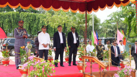 The prime minister was received by Home Minister Salahuddin Ahmed, Ansar and VDP Director General Major General Abdul Motaleb Sazzad Mahmud, and Home Ministry Senior Secretary Manzur Morshed Chowdhury. Photo: PMO Bangladesh