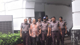 Muzaffar was brought to the tribunal by Bangladesh Army authorities in compliance with a court order. He was produced before the tribunal around 12:45pm. Photo: Star
