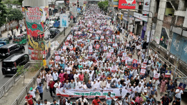 The march began from Banglamotor around 3:45pm and ended in front of parliament, where a brief rally was held. Later, a delegation submitted a memorandum to the Speaker of the parliament. Photo: Anisur Rahman