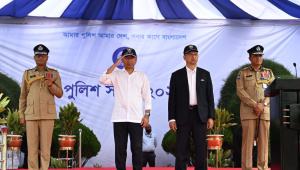 The prime minister attended the inauguration ceremony of Police Week-2026 at the Rajarbagh Police Lines in Dhaka. Photo: PMO Bangladesh