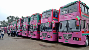 pink buses for women in Dhaka