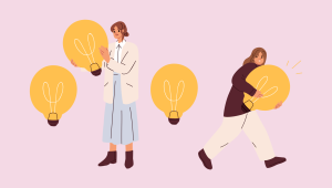 Person stealing ideas from a person with a lot of ideas.  